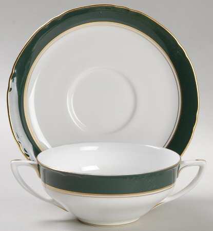 Cavendish Leather Green Flat Cream Soup Bowl & Saucer Set