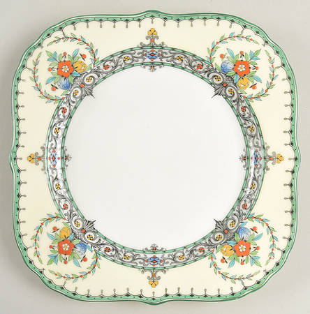 Chalons (Green Trim, No Center) Square Salad Plate