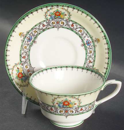 Chalons (Green Trim, No Center) Footed Cup & Saucer Set