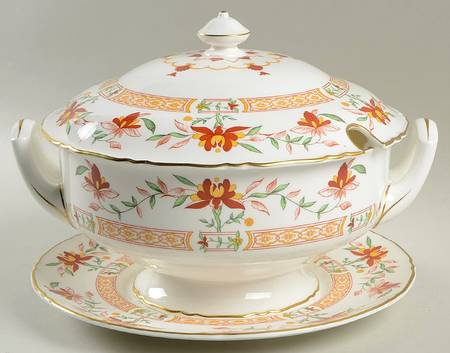 Chamberlain Orange Tureen & Lid w/Underplate