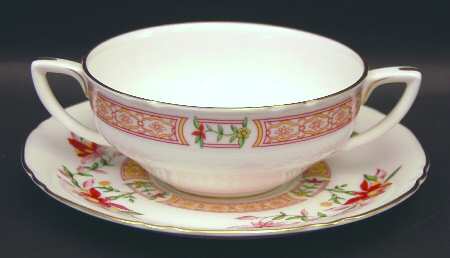 Chamberlain Orange Flat Cream Soup Bowl & Saucer Set