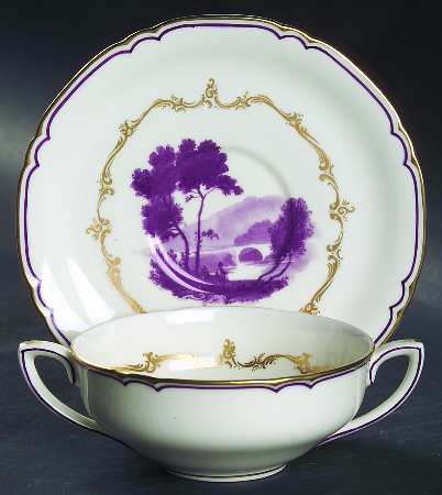 The Chamberlain Purple (Z184 1/2) Flat Cream Soup Bowl & Saucer Set