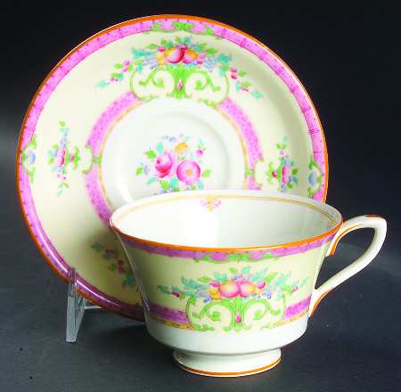 Cordova (Pink Border) Footed Cup & Saucer Set