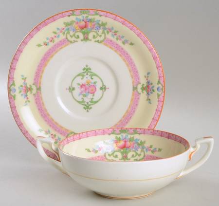 Cordova (Pink Border) Flat Cream Soup Bowl & Saucer Set