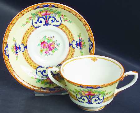 Cordova (Yellow Border)  Footed Bouillon Cup & Saucer