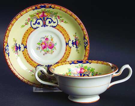 Cordova (Yellow Border)  Footed Bouillon Cup & Saucer