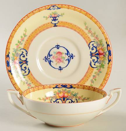 Cordova (Yellow Border)  Flat Cream Soup Bowl & Saucer Set