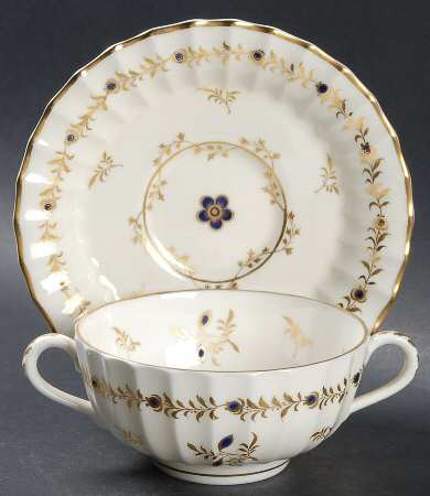 Cumberland Cobalt Blue Footed Cream Soup Bowl & Saucer Set