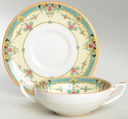 Daytona Turquoise Footed Cream Soup Bowl & Saucer Set