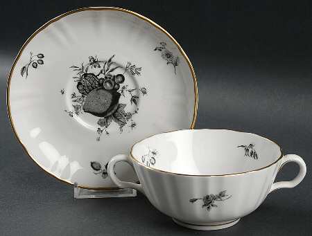 Delecta (Black Design) Footed Cream Soup Bowl & Saucer Set