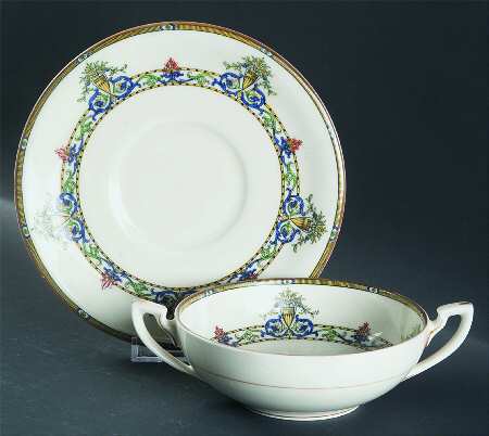 Doncaster Footed Cream Soup Bowl & Saucer Set