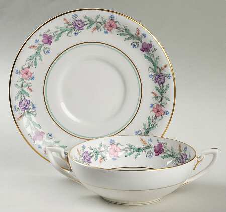 Elysian (White Body) Flat Cream Soup Bowl & Saucer Set