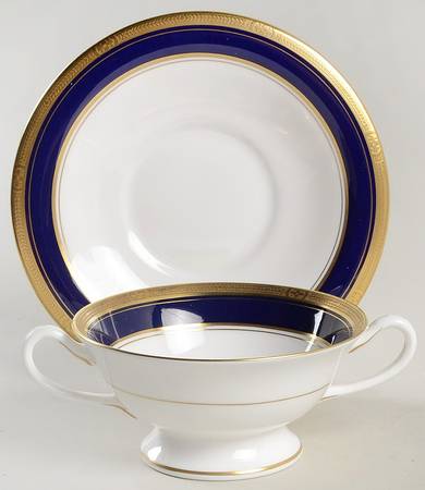 Empire Blue Flat Cream Soup Bowl & Saucer Set