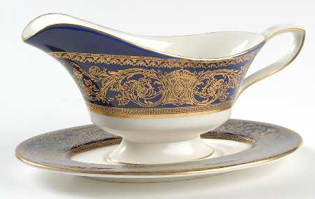 Embassy Cobalt Blue Gold Gravy Boat & Underplate