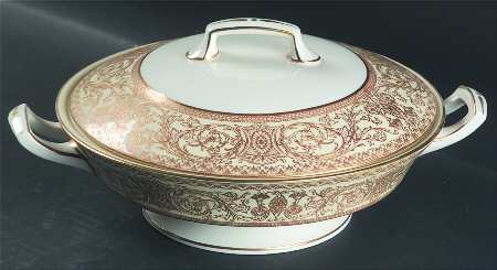 Embassy Cream Rim and Gold Round Covered Vegetable