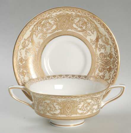 Embassy Cream Rim and Gold Footed Cream Soup Bowl & Saucer Set