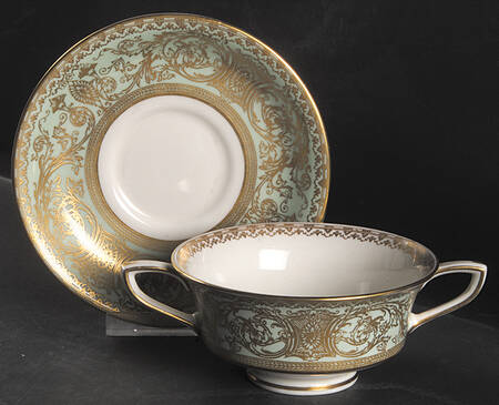 Embassy Light Green Footed Cream Soup Bowl & Saucer Set