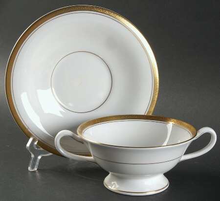 Empire (Gold Trim) Footed Cream Soup Bowl & Saucer Set