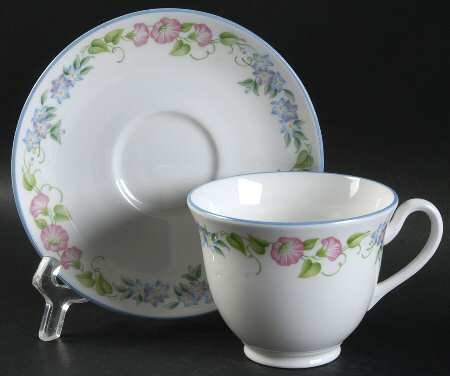 English Garden (Blue Trim) Footed Cup & Saucer Set