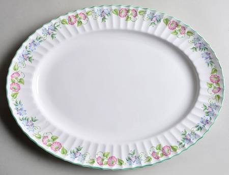 English Garden (Green Trim) 17" Oval Serving Platter