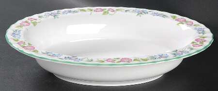 English Garden (Green Trim) 10" Oval Vegetable Bowl