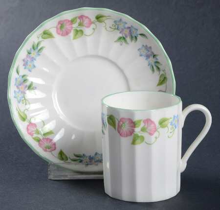 English Garden (Green Trim) Flat Demitasse Cup & Saucer Set