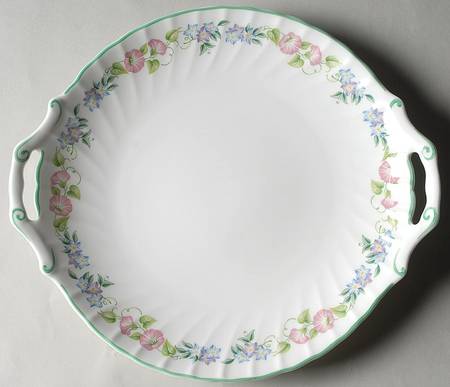 English Garden (Green Trim) Handled Cake Plate