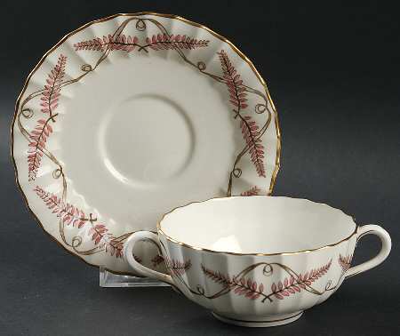 Ferncroft Pink Footed Cream Soup Bowl & Saucer Set