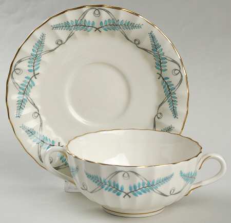 Ferncroft Turquoise Footed Cream Soup Bowl & Saucer Set