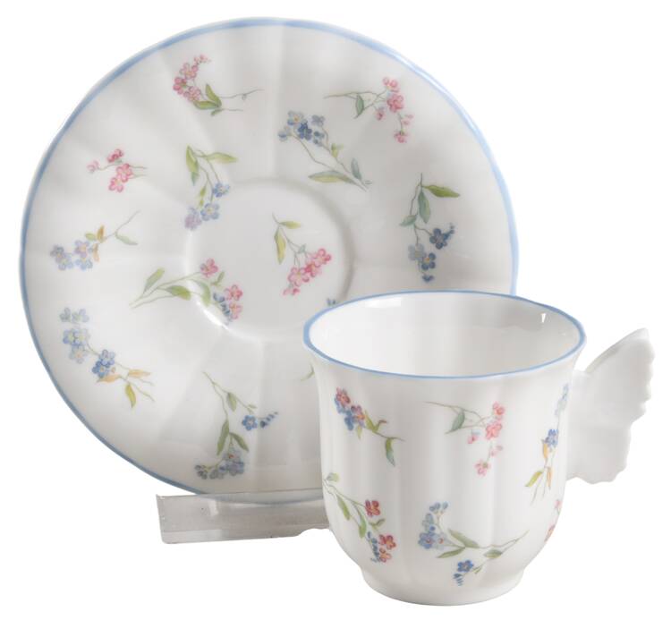 Forget Me Not Blue Flat Demitasse Cup & Saucer Set