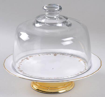 Gold Chantilly 6 1/2"-7 1/2" Footed Cheese Plate w/ Glass Dome HC