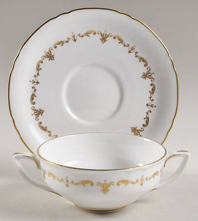 Gold Chantilly Flat Cream Soup Bowl & Saucer Set by Royal Worcester