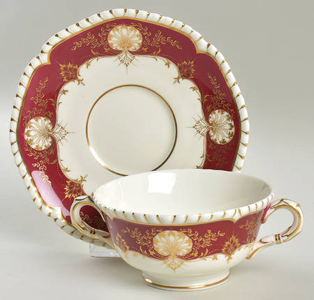 Hatfield Red Footed Cream Soup Bowl & Saucer Set