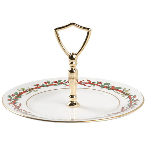 Holly Ribbons Round Serving Plate with Handle (SP)