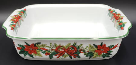 Holly Ribbons 10" Rectangular Baker Oven to Table