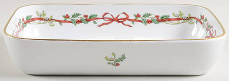 Holly Ribbons 10" Rectangular Baker