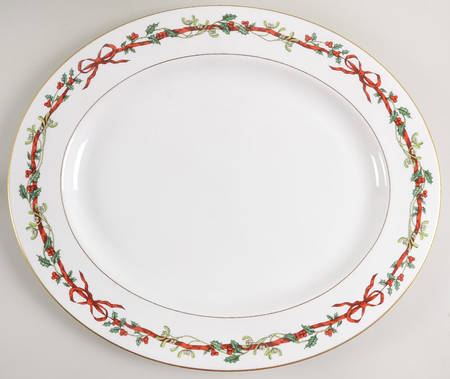 Holly Ribbons 17" Oval Serving Platter