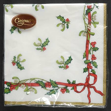 Holly Ribbons Package of Paper Luncheon Napkins