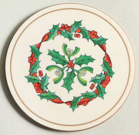 Holly Ribbons Coaster Plastic & Cork