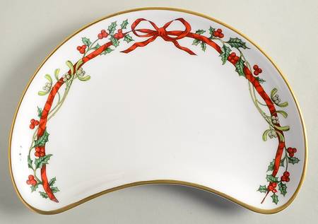 Holly Ribbons Crescent Salad Plate