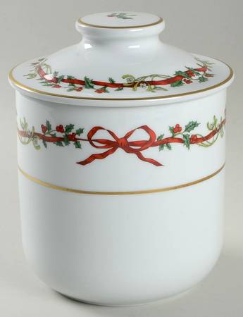 Holly Ribbons Large Canister & Lid