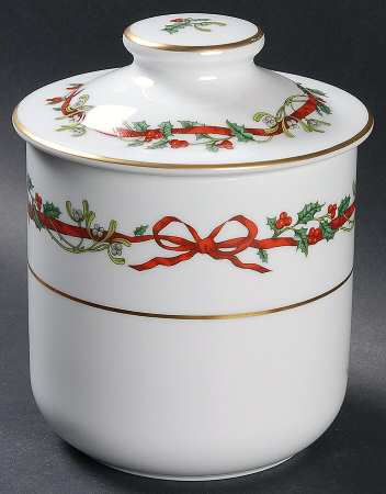 Holly Ribbons Small Canister & Lid