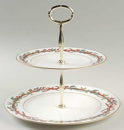 Holly Ribbons 2 Tiered Serving Tray (Dinner & Salad Plate)