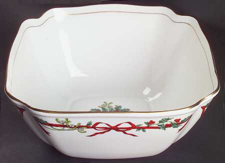 Holly Ribbons 10" Square Salad Serving Bowl