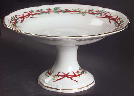 Holly Ribbons Round Compote (Height X Width)