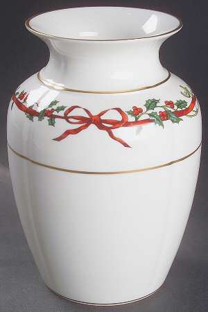 Holly Ribbons 7" Vase