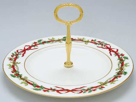 Holly Ribbons Round Serving Plate with Handle (DP)