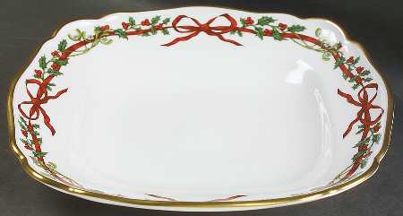 Holly Ribbons Large Square Dish