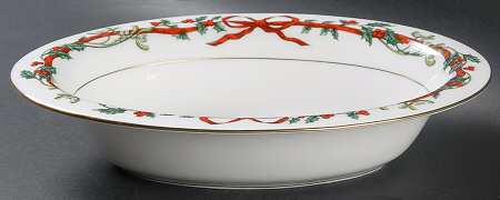 Holly Ribbons 10" Oval Vegetable Bowl