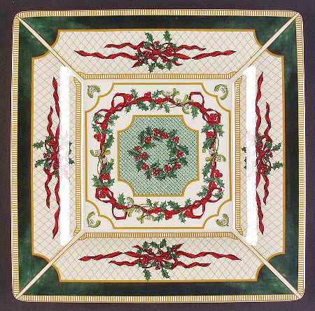 Holly Ribbons 10" Square Tray